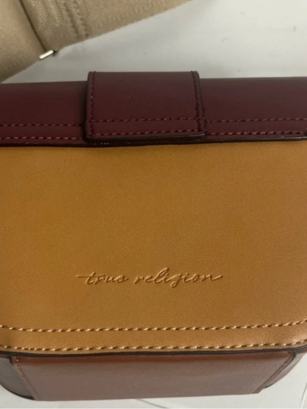 TRUE RELIGION Colorblock Crossbody Bag Gold Horseshoe Logo NWT